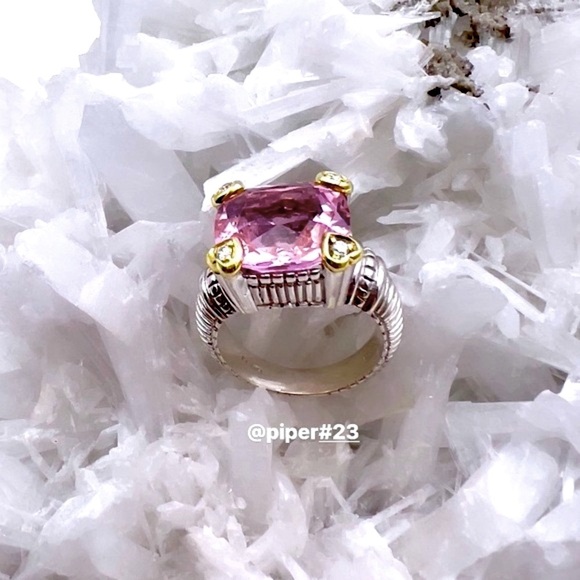 Judith Ripka Pink Crystal & Diamond JR TWO Sterling Silver 18K Fontaine Ring - 5 - Picture 7 of 14